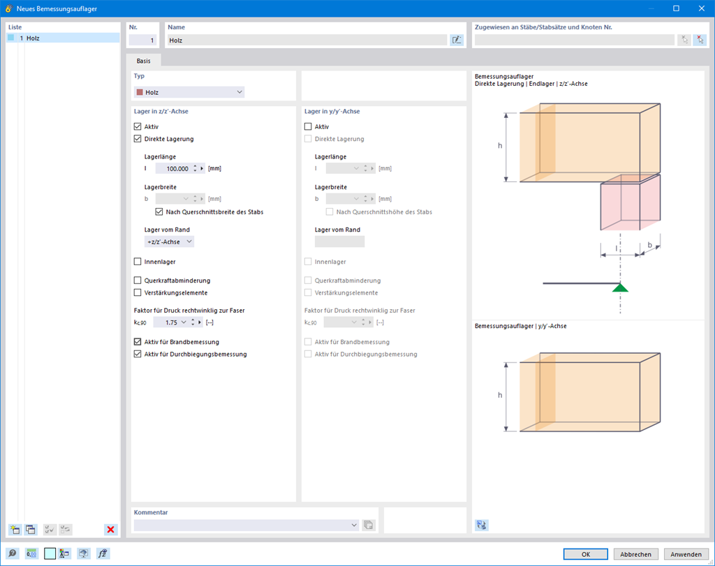 La finestra di dialogo mostra le impostazioni per la verifica della pressione di contatto nella verifica legno, con opzioni per adattare supporti e parametri.