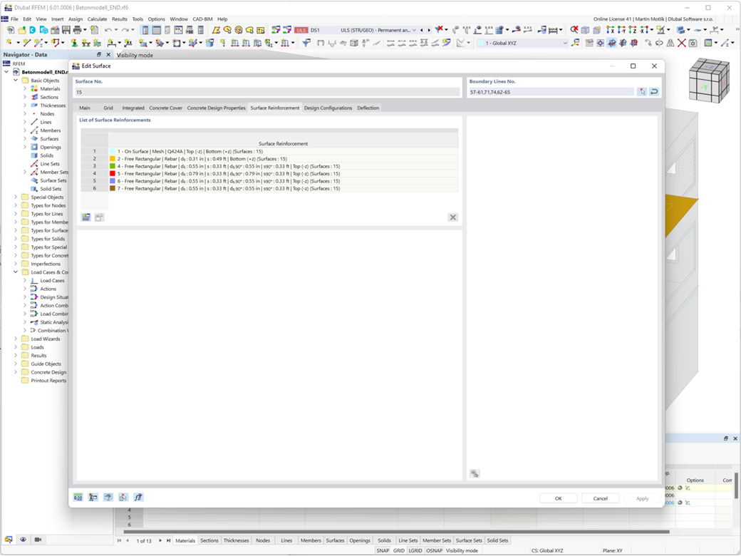 Specifica dell'armatura della superficie