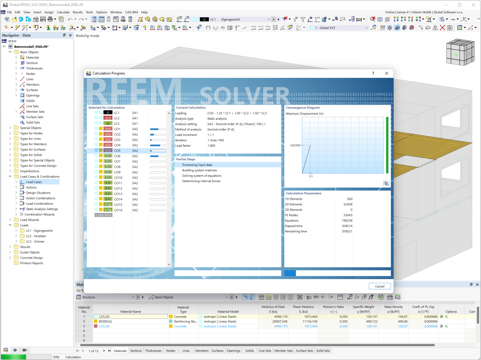 Calcolo a punzonamento per strutture in calcestruzzo armato in RFEM 6 con grafico per verifica delle sollecitazioni interne.