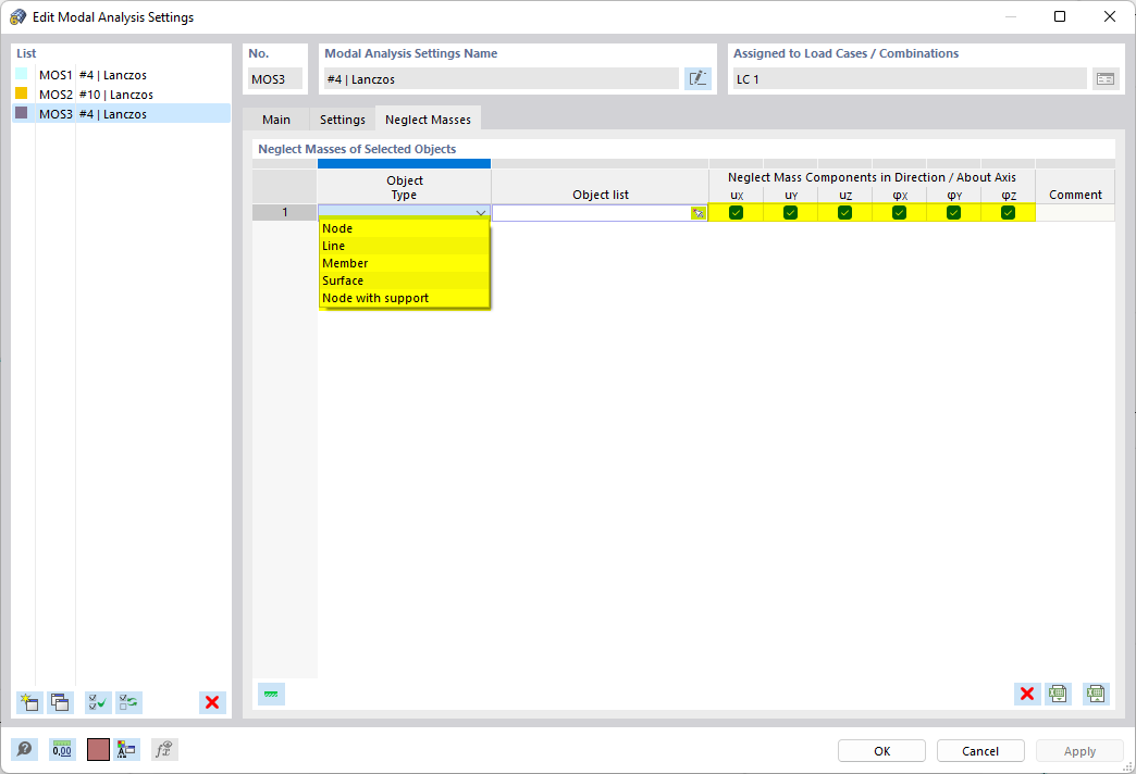 Trascura le masse per determinati oggetti