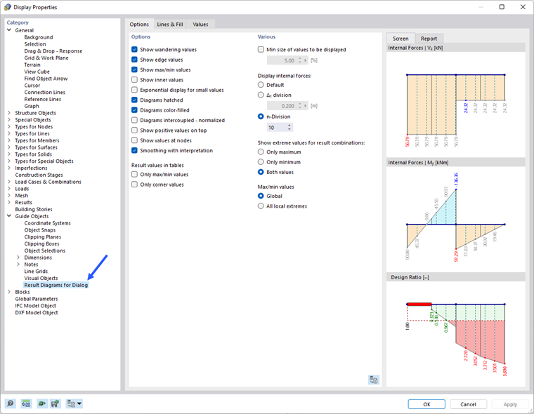 Regolazione delle proprietà di visualizzazione per i diagrammi dei risultati