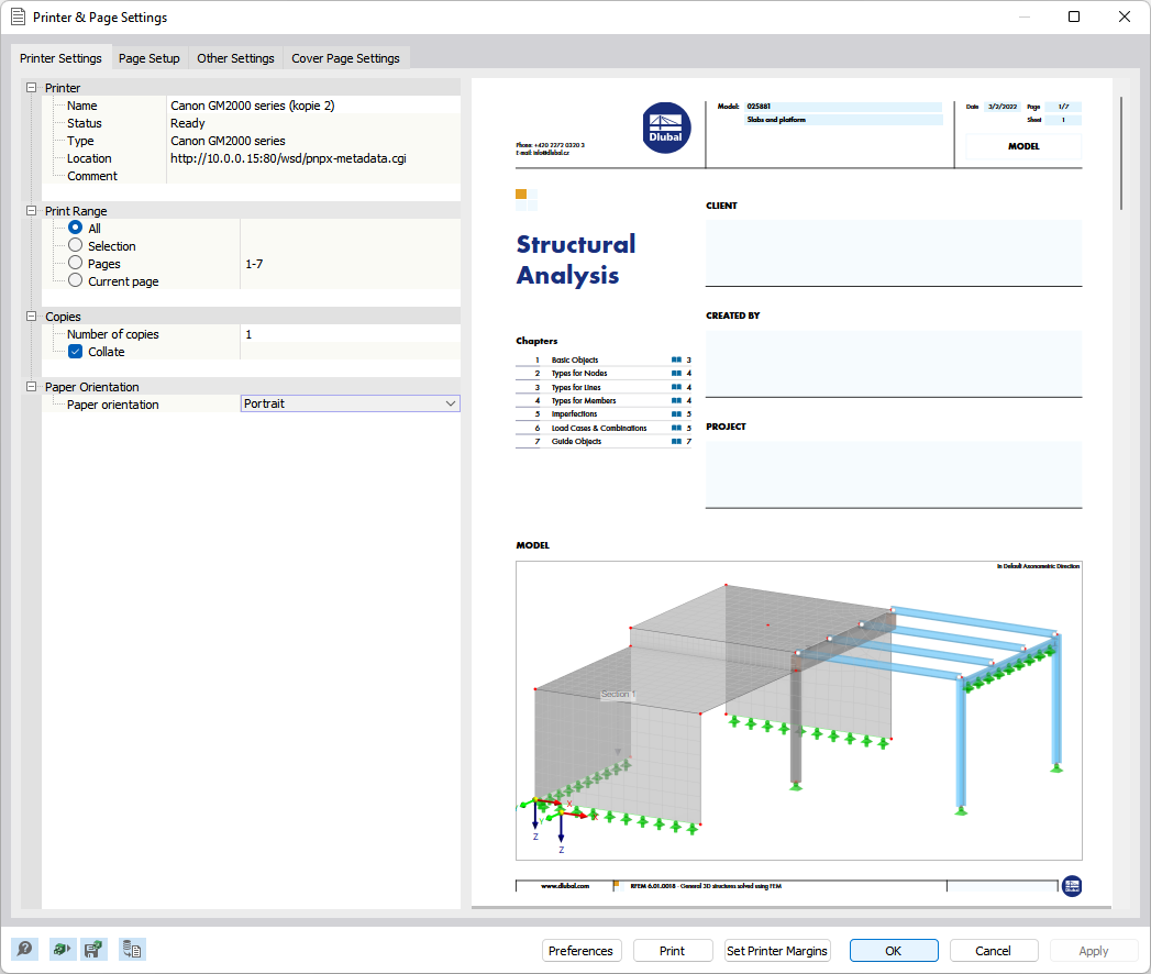 Finestra di dialogo 'Impostazioni stampante e pagina'