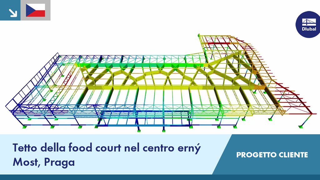 Struttura del tetto moderno nel Food Court del Centro Černý Most a Praga con utilizzo innovativo di acciaio e vetro