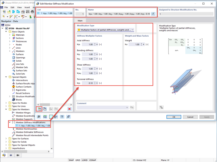 FAQ 005201 | Come posso modificare le rigidezze di aste particolari utilizzando un coefficiente in RFEM 6 e RSTAB 9?