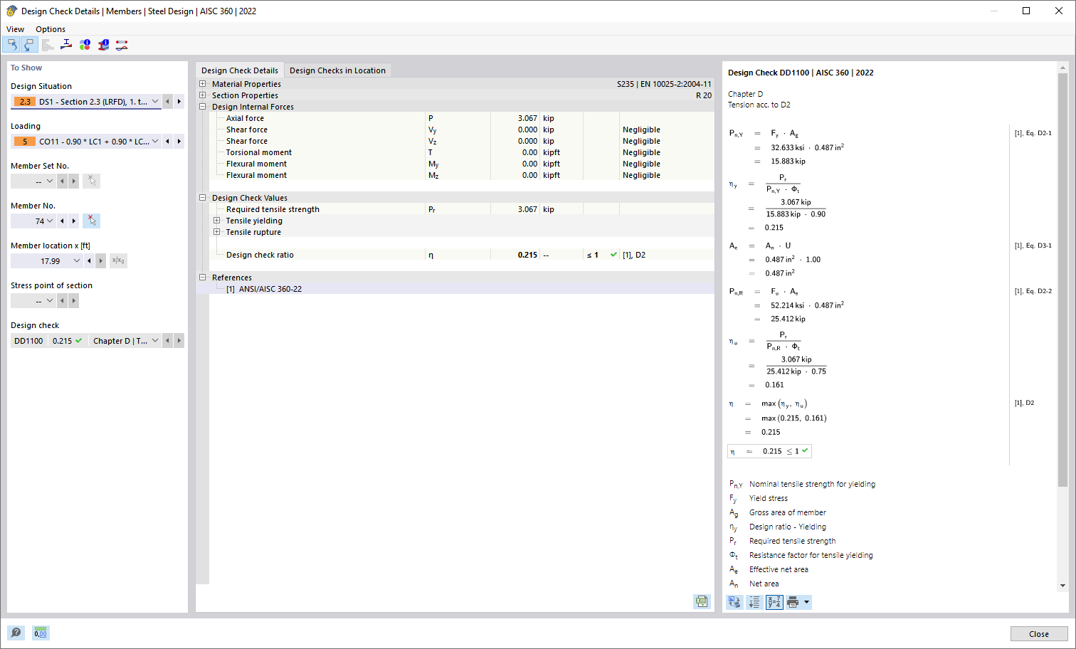 Vista dettagliata della Verifica acciaio con verifiche secondo normativa e risultati strutturali.