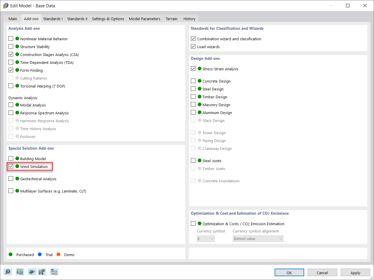 Simulazione del vento come add-on per una soluzione speciale