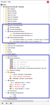 Voci del navigatore per Verifica calcestruzzo