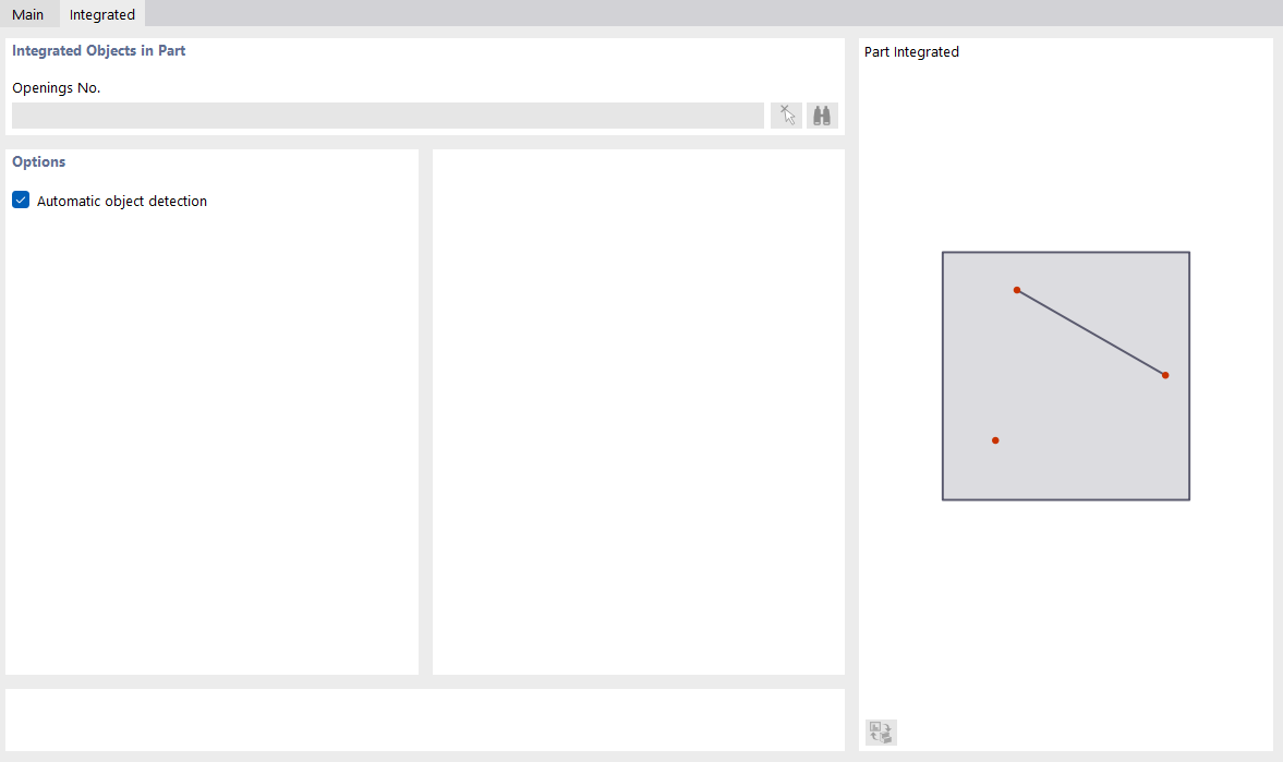 Finestra di dialogo "Nuova parte", scheda "Oggetti integrati"
