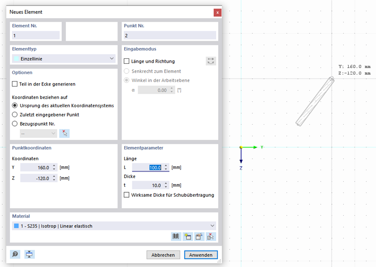 Imposta graficamente l'elemento