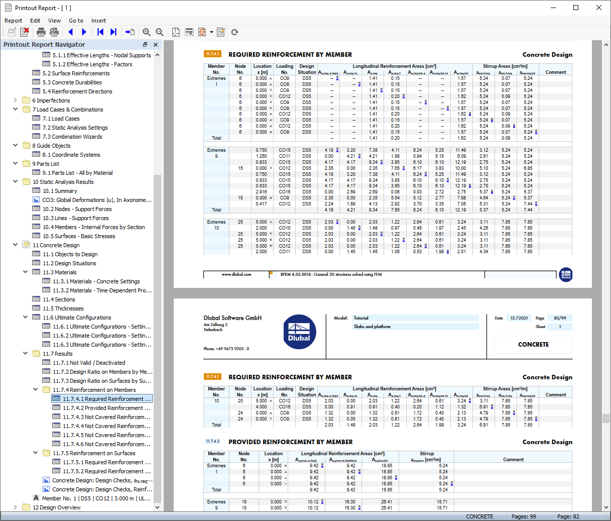 "Armatura richiesta per asta" Capitolo nella relazione di calcolo