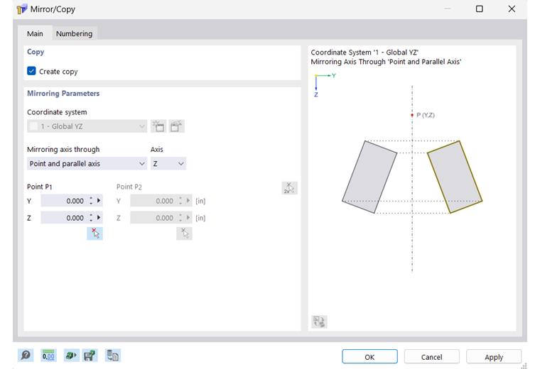 Finestra di dialogo "Specchia/Copia"