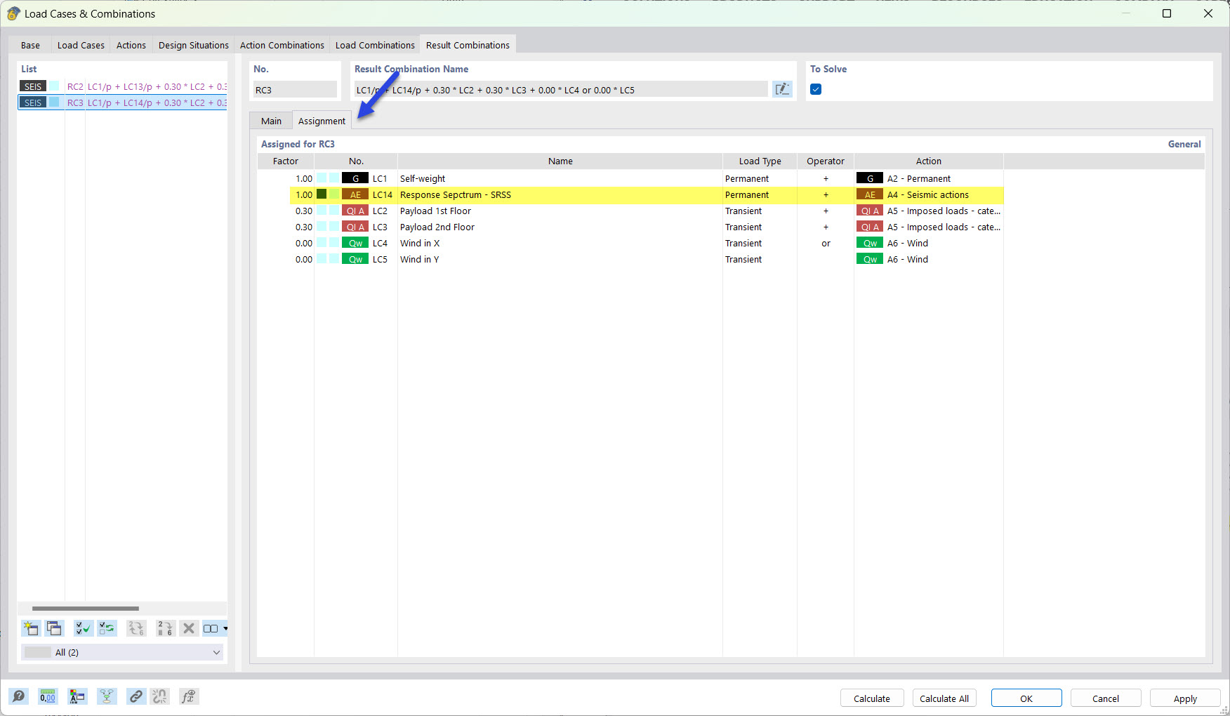 Combinazione di risultati per sismica con inviluppo dell'analisi spettrale