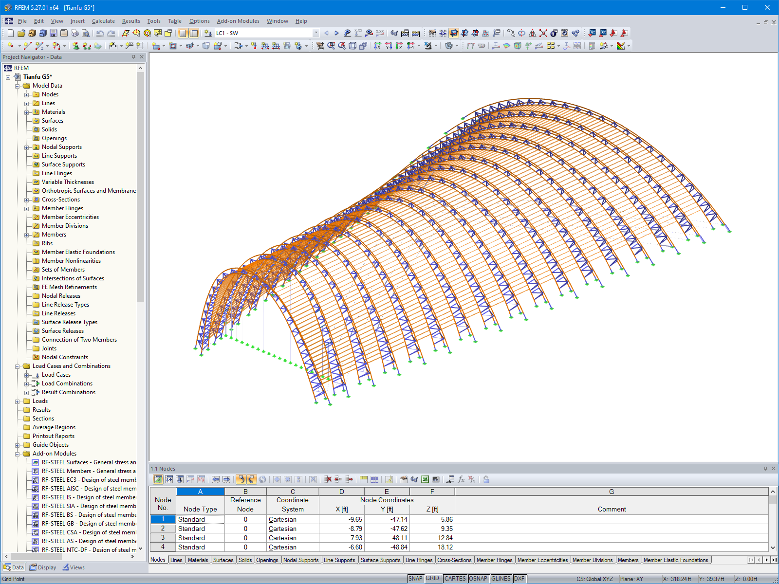 Modello 3D di un padiglione in RFEM (© StructureCraft)
