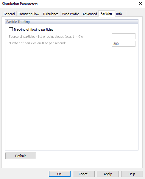 Parametri di simulazione, Particelle