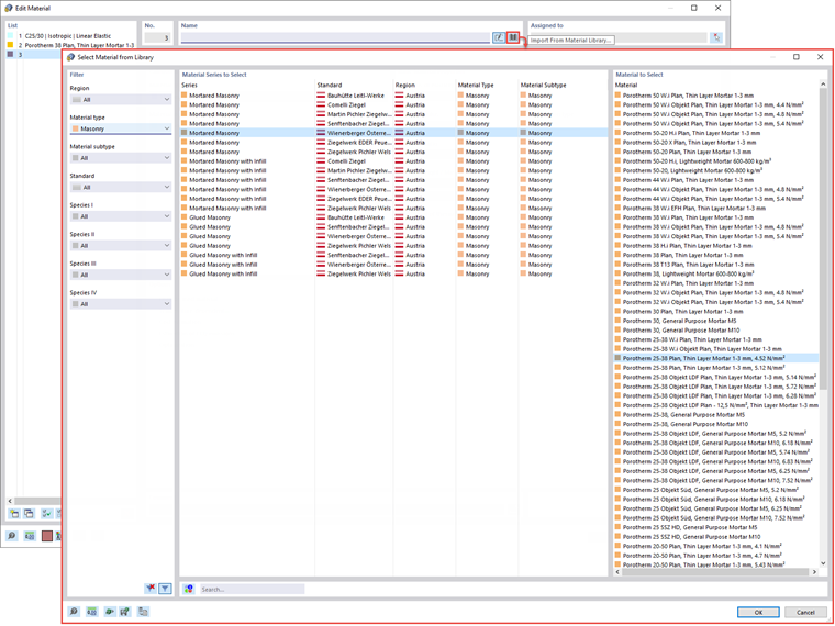 Selezione del materiale dalla libreria