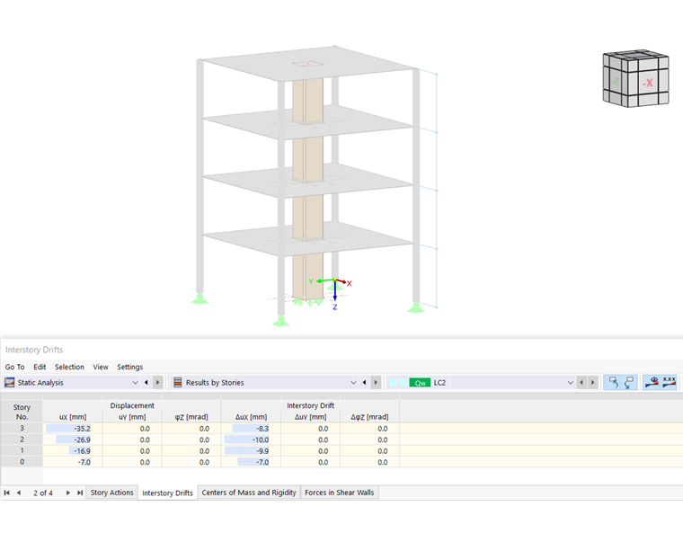 Tabella dei risultati ' Spostamenti dei solai '