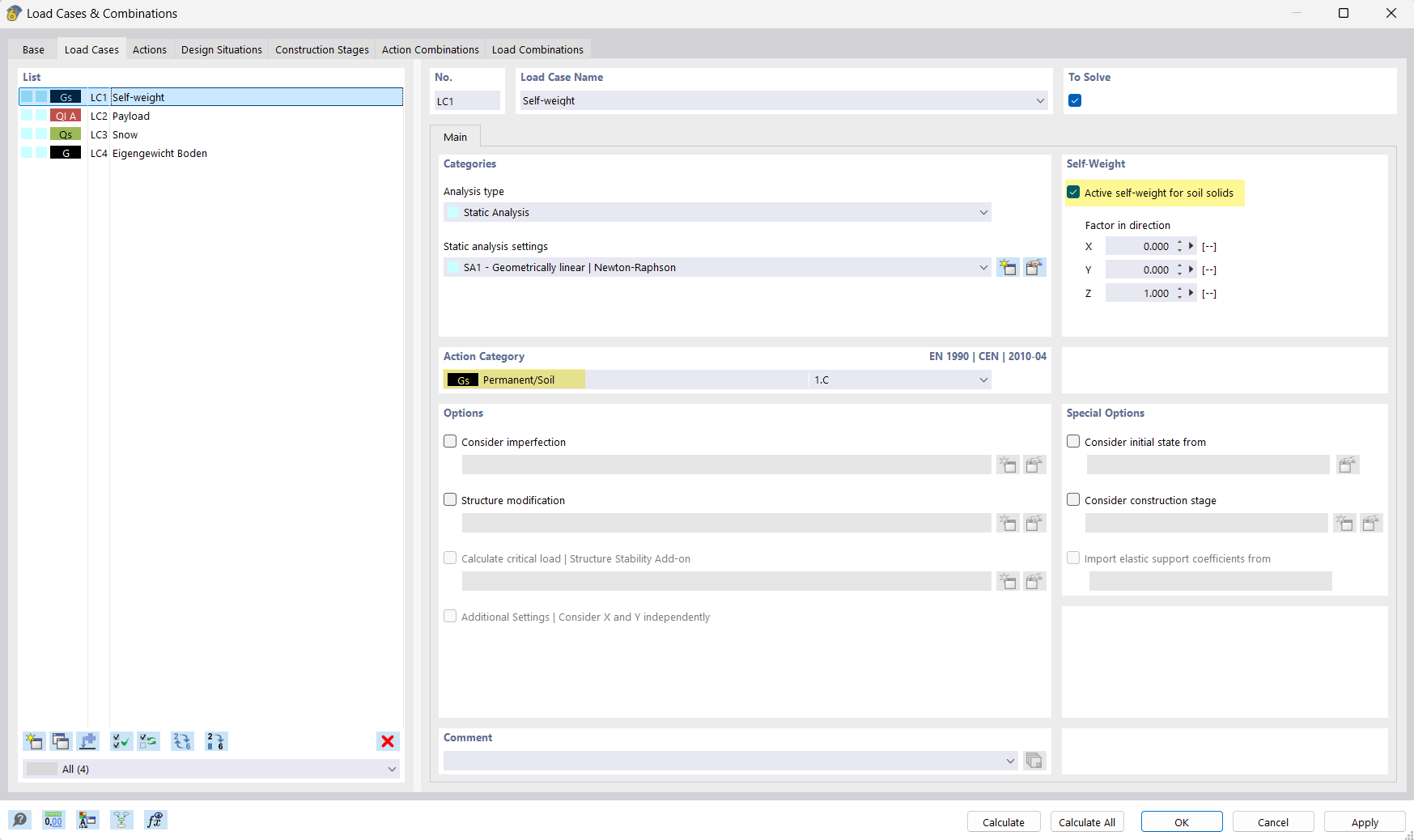 Peso proprio per solidi del suolo