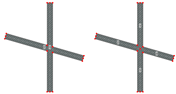 Originale sinistro (intersezioni, elementi non collegati) e risultato destro (elementi collegati)