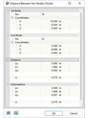 Distanza tra due nodi compresa la deformazione