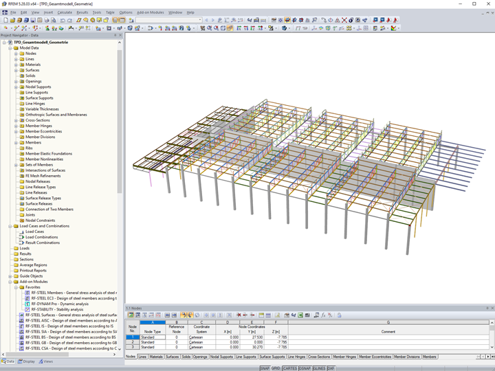 Modello completo dei padiglioni in RFEM (a scopo di presentazione, © Isenmann Engineeringeure)