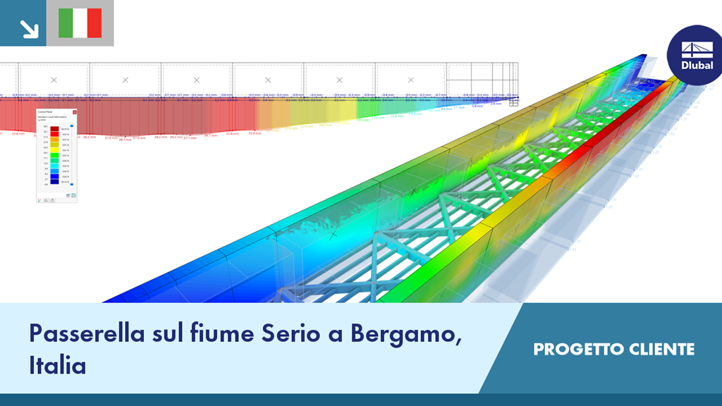 Elegante ponte pedonale che attraversa il fiume Serio a Bergamo, che mostra un moderno design ingegneristico.