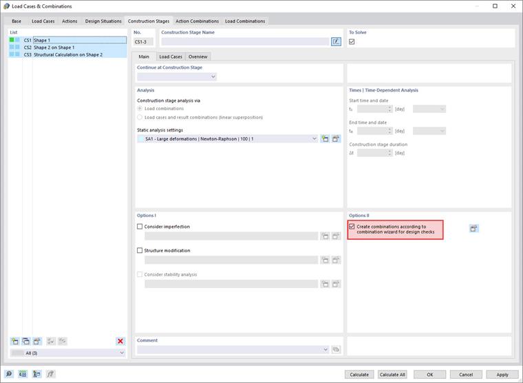 Opzione "Crea combinazioni secondo la creazione guidata di combinazioni per verifiche"