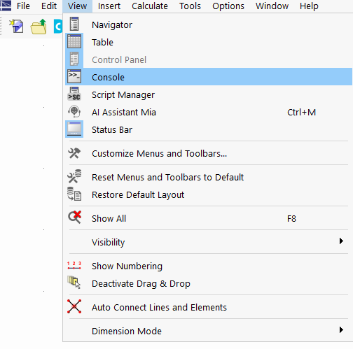 Funzione di menu Console