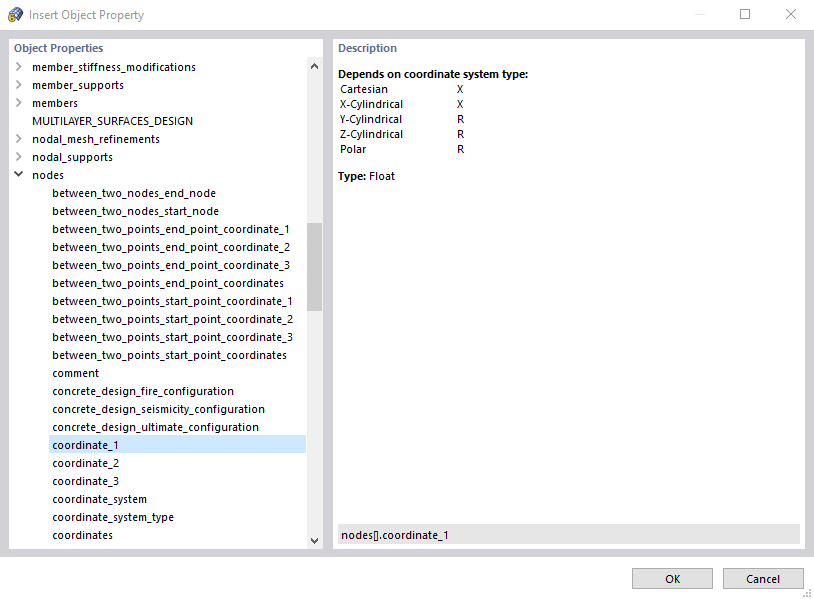Finestra di dialogo "Inserisci proprietà dell'oggetto"