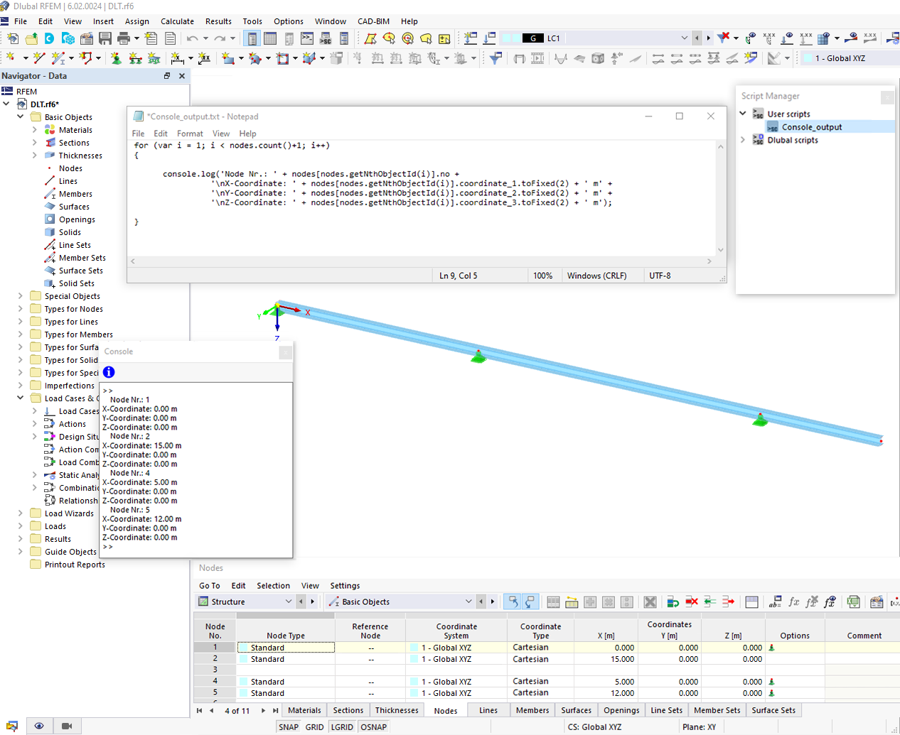 Output di controllo nella console