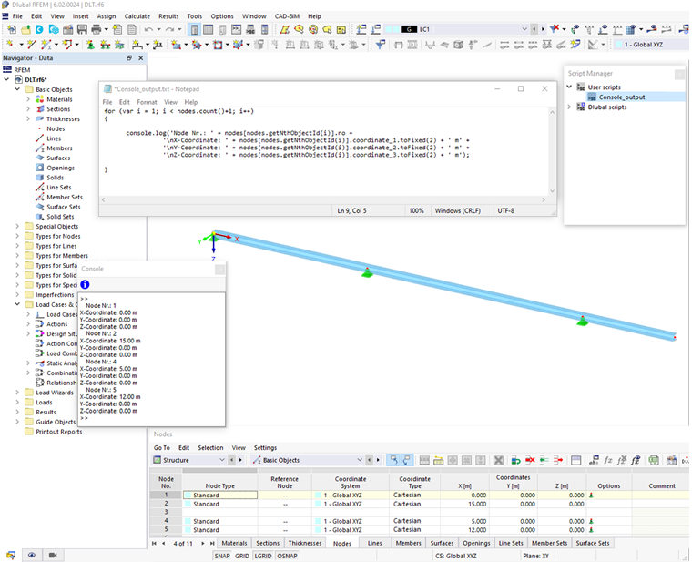Output di controllo nella console