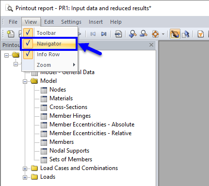 FAQ 005284 | Come posso mostrare o nascondere il navigatore della relazione di calcolo?