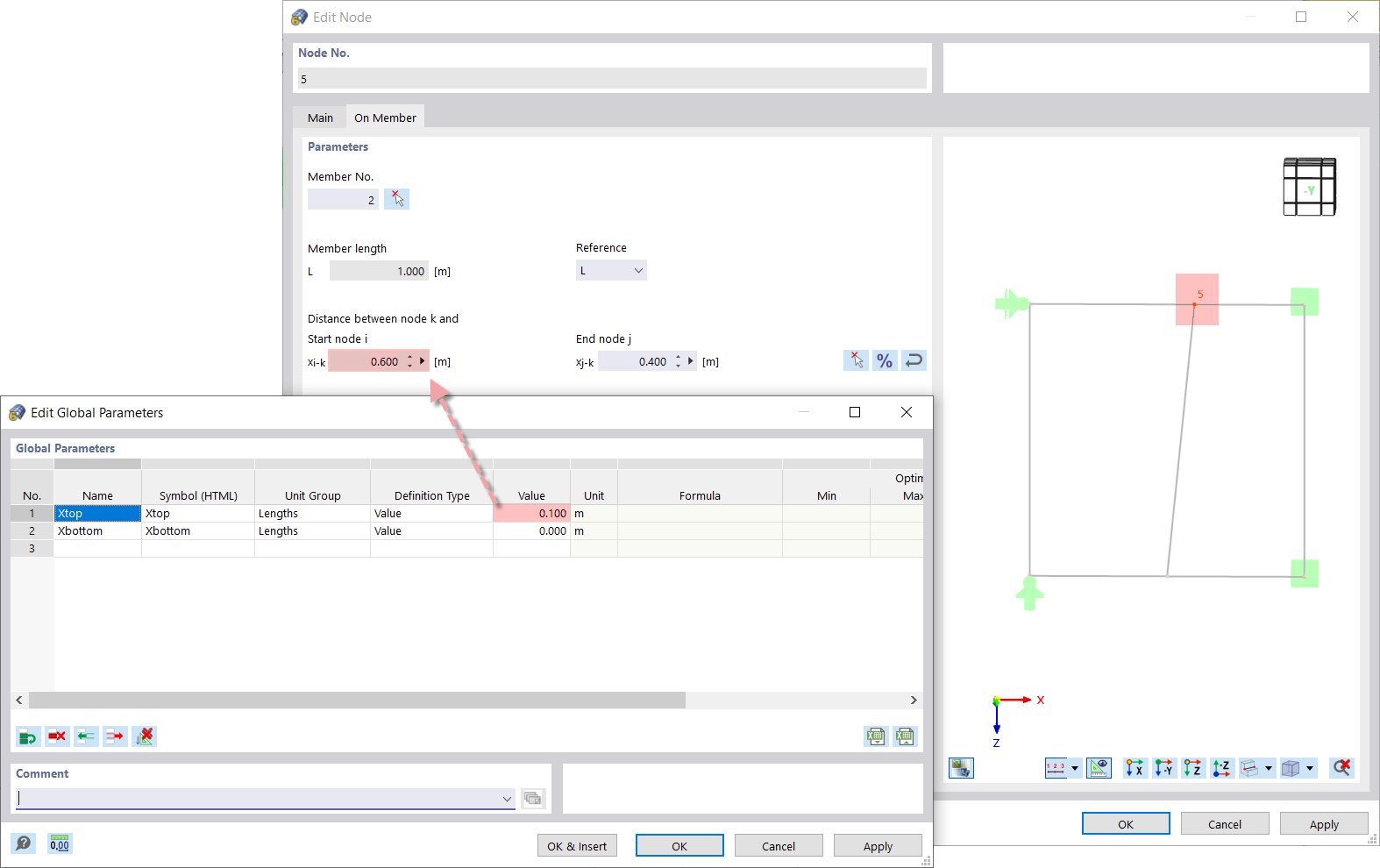 Definire un nuovo valore per il parametro