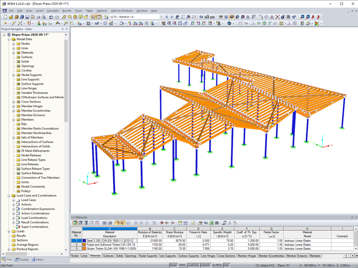 La struttura intelaiata del cortile modellata in RFEM (© D-Bois)