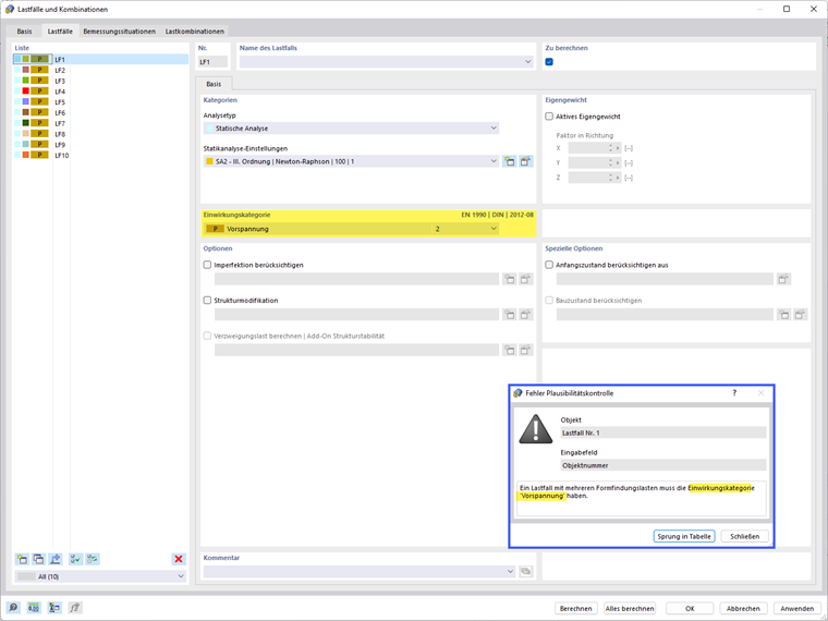 Caso di carico - Categoria di azioni