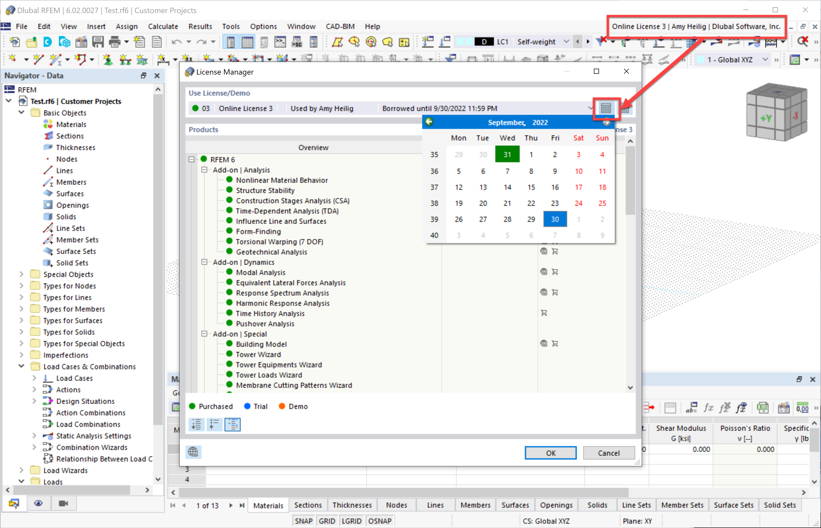 FAQ 005307 | È possibile prendere in prestito una licenza online di RFEM 6/RSTAB 9 per un periodo di tempo prolungato?