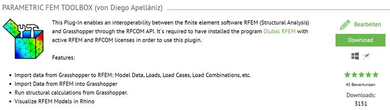 Il toolbox Parametric FEM è un plugin di Grasshopper disponibile al pubblico all'indirizzo:
https://www.food4rhino.com/app/parametric-fem-toolbox (© Diego APELLÁNIZ)
