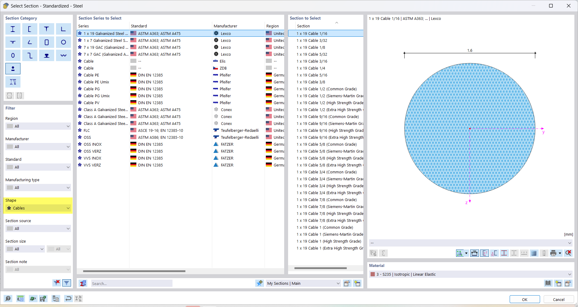 Profilo asta - Forma: Funi