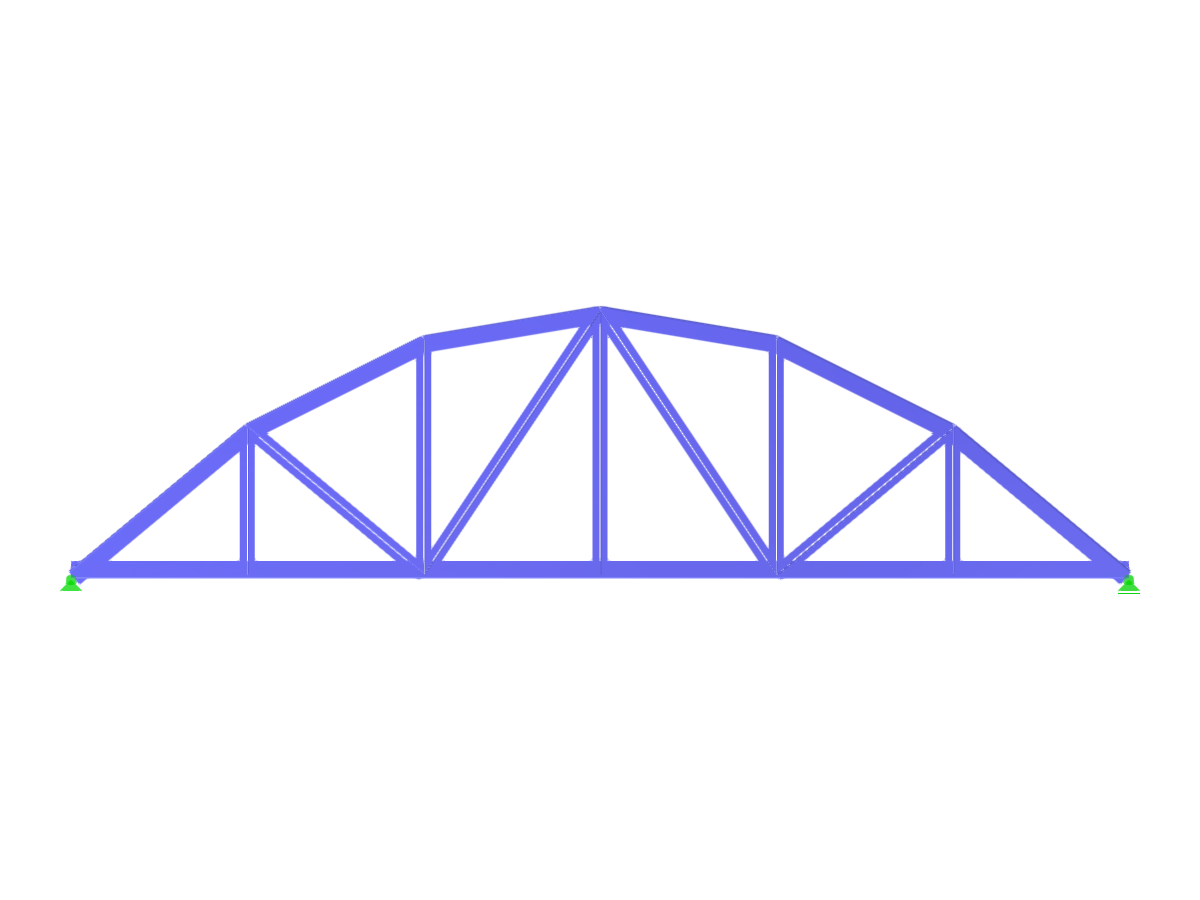 Trave bow-string con verifica del corrente superiore parabolico utilizzando elementi poligonali e dritti nella vista del modello di RSTAB.