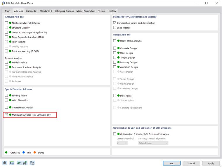 Add-on "Superfici multistrato" in Dati di base