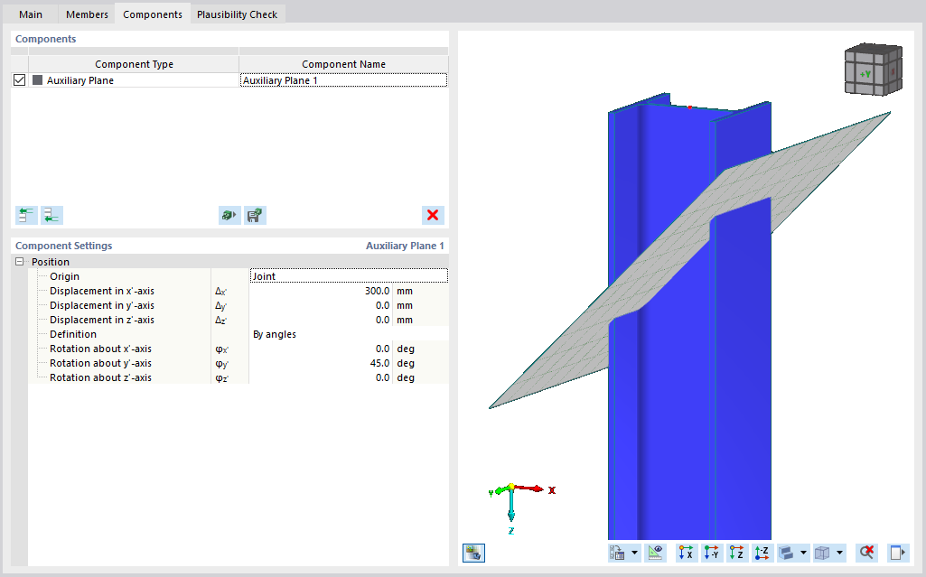 Dialogo "Impostazioni dei componenti"