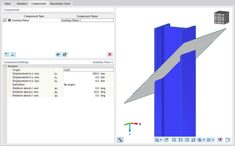 Dialogo "Impostazioni dei componenti"
