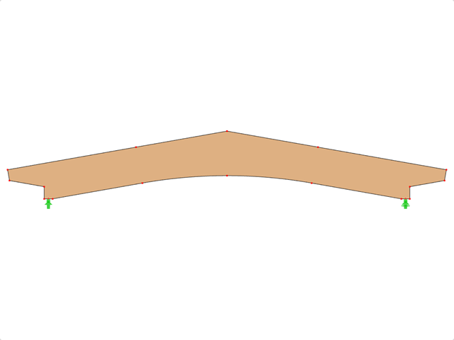 ID modello 592 | GLB0505 | Trave in legno lamellare | Cambered | Altezza costante | Simmetrico | Sbalzo a rastremazione sfalsata | Senza cuneo del colmo allentato