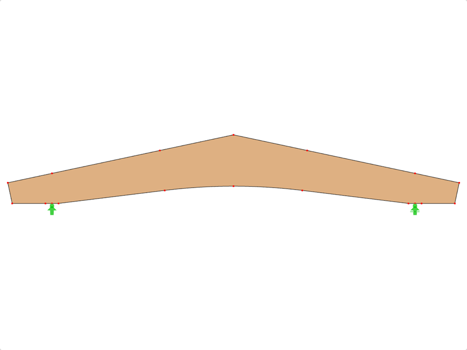 ID modello 605 | GLB0602 | Trave in legno lamellare | Cambered | Altezza variabile | Simmetrico | Sbalzo orizzontale | Senza cuneo del colmo allentato