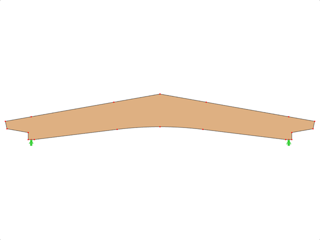 ID modello 607 | GLB0605 | Trave in legno lamellare | Cambered | Altezza variabile | Simmetrico | Sbalzo a rastremazione sfalsata | Senza cuneo del colmo allentato