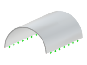 Vista prospettica di una volta a botte semicilindrica che mostra le sue dimensioni geometriche basate su altezza e raggio.