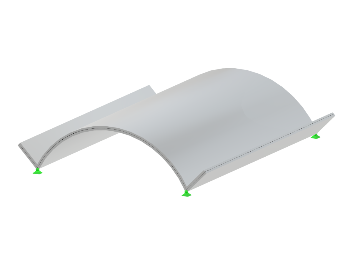 Struttura a volta a botte con forma semicilindrica e irrigidimenti radiali con dimensioni specificate.