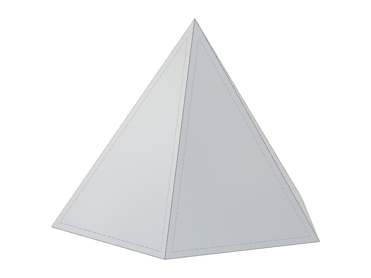 Piramide pentagonale illustrata con opzioni per regolare l'input tramite lunghezza del bordo, raggio del cerchio circoscritto o raggio del cerchio inscritto.