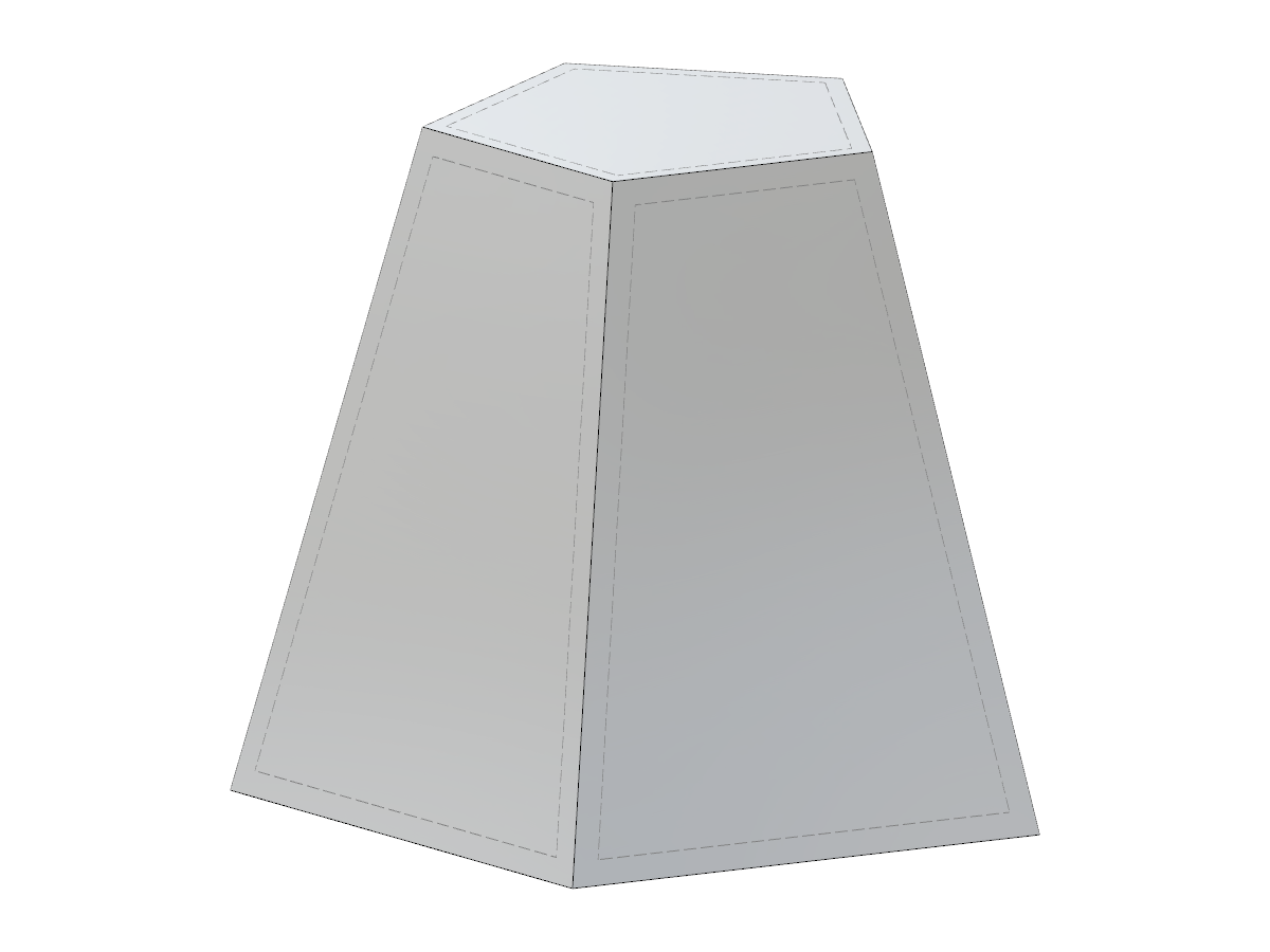 Diagramma che illustra una piramide pentagonale tronca con opzioni di input parametriche per la lunghezza del lato, il raggio del cerchio circoscritto e il raggio del cerchio inscritto.