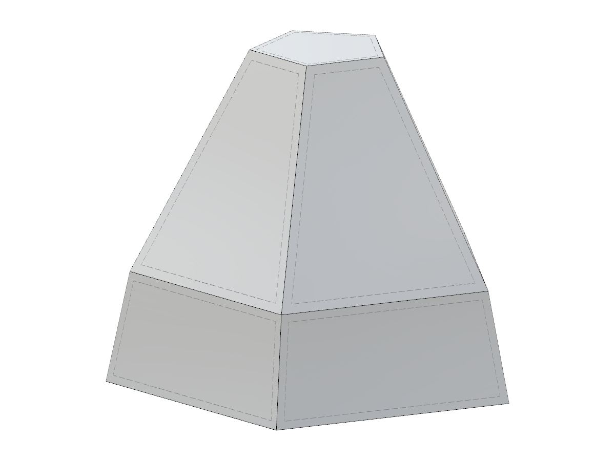 Modello 3D di una piramide tronca con base rastremata utilizzando JavaScript, regolabile tramite lunghezza del bordo, raggio del cerchio circoscritto o inscritto.