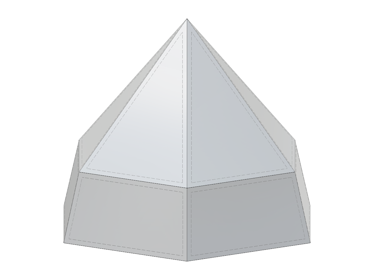 Modello 3D di una piramide con parte inferiore rastremata, che mostra le capacità di progettazione parametrica utilizzando JavaScript per l'input geometrico.